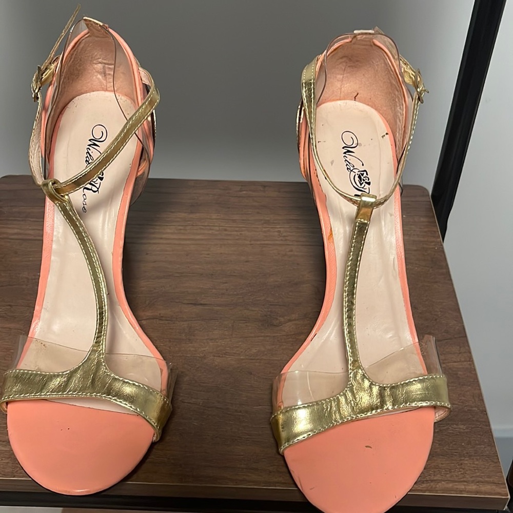 Open toe T strap heels